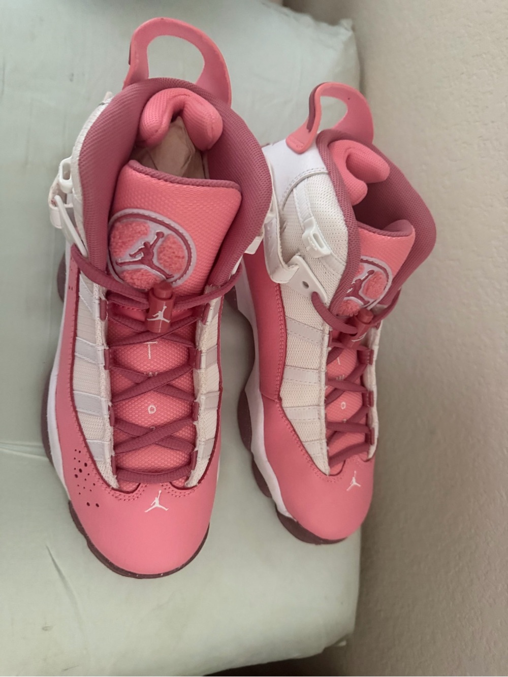 Jordan Pink and White Girls' High-Top Sneakers